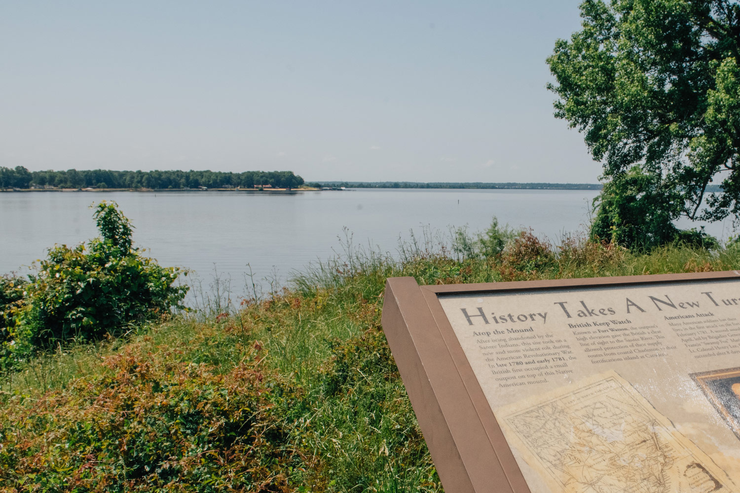 educational signage atop the Indian Mound in Santee, overlooking the lake